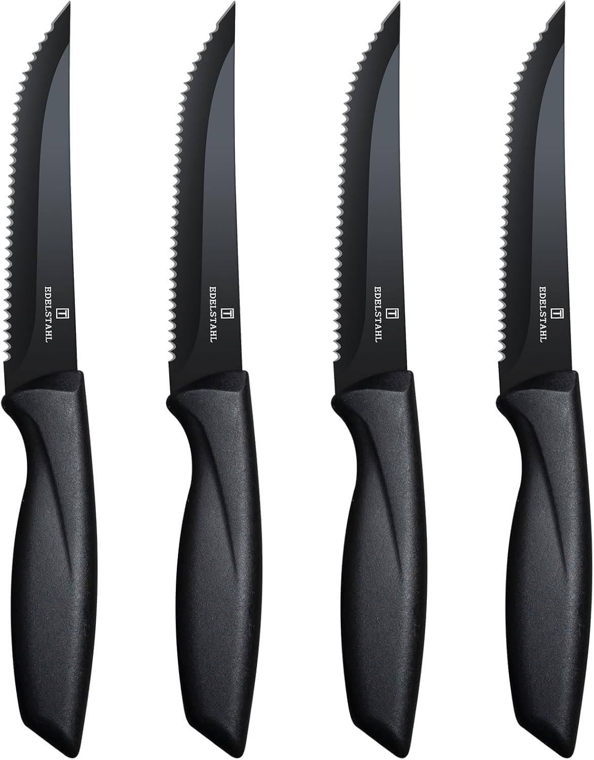 Steak Knives Set of 4, Premium Steak Knife,Stainless Steel Steak Knives Set,Sharp Serrated Steak Knife,Ergonomic Black Handle Steak Knifes,Durable Kitchen Steak Knifes,Dishwasher Safe