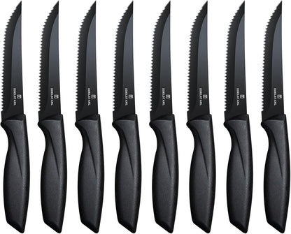 Steak Knives Set of 4, Premium Steak Knife,Stainless Steel Steak Knives Set,Sharp Serrated Steak Knife,Ergonomic Black Handle Steak Knifes,Durable Kitchen Steak Knifes,Dishwasher Safe