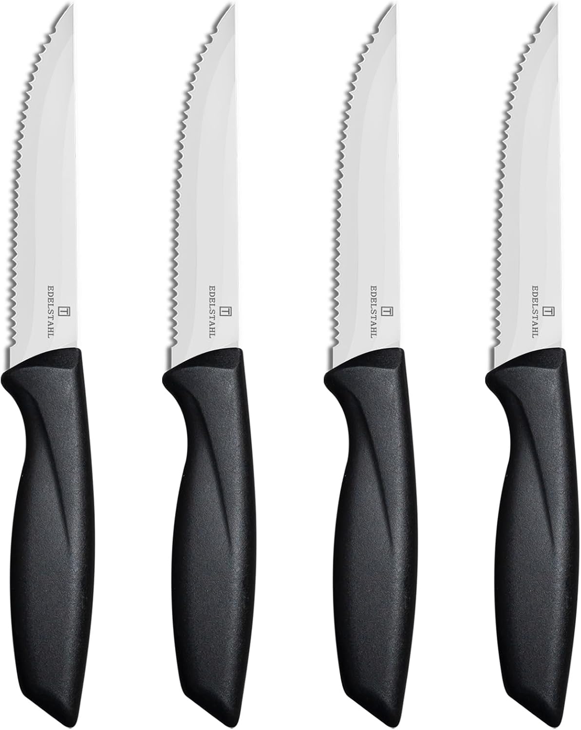 Steak Knives Set of 4, Premium Steak Knife,Stainless Steel Steak Knives Set,Sharp Serrated Steak Knife,Ergonomic Black Handle Steak Knifes,Durable Kitchen Steak Knifes,Dishwasher Safe