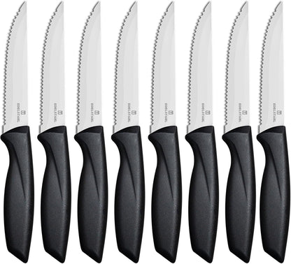 Steak Knives Set of 4, Premium Steak Knife,Stainless Steel Steak Knives Set,Sharp Serrated Steak Knife,Ergonomic Black Handle Steak Knifes,Durable Kitchen Steak Knifes,Dishwasher Safe