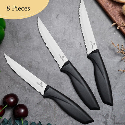 Steak Knives Set of 4, Premium Steak Knife,Stainless Steel Steak Knives Set,Sharp Serrated Steak Knife,Ergonomic Black Handle Steak Knifes,Durable Kitchen Steak Knifes,Dishwasher Safe