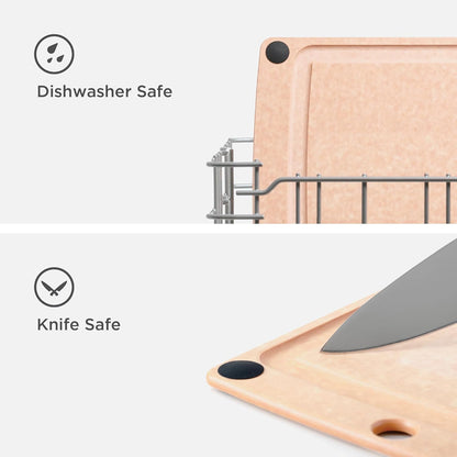 All-In-One Cutting Board with Non-Slip Feet and Juice Groove, 17.5" × 13", Natural/Black