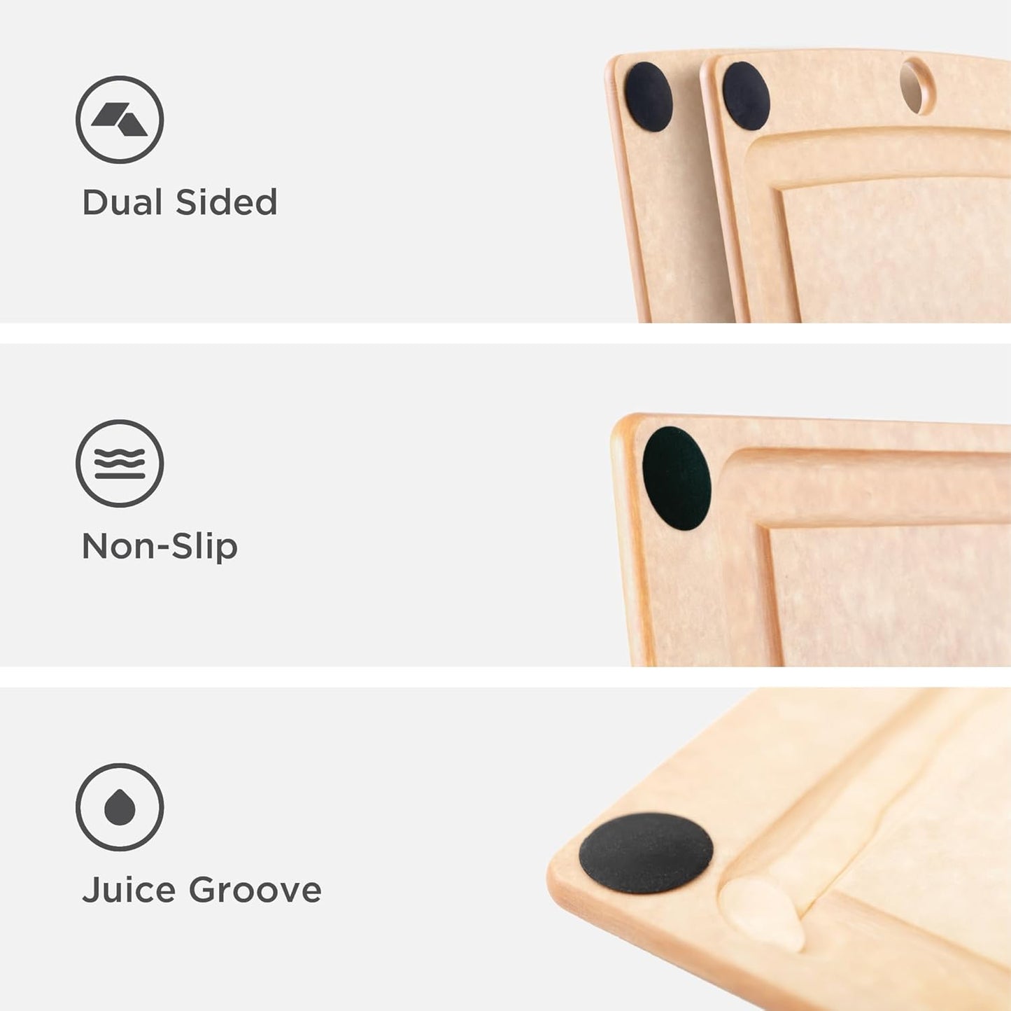 All-In-One Cutting Board with Non-Slip Feet and Juice Groove, 17.5" × 13", Natural/Black