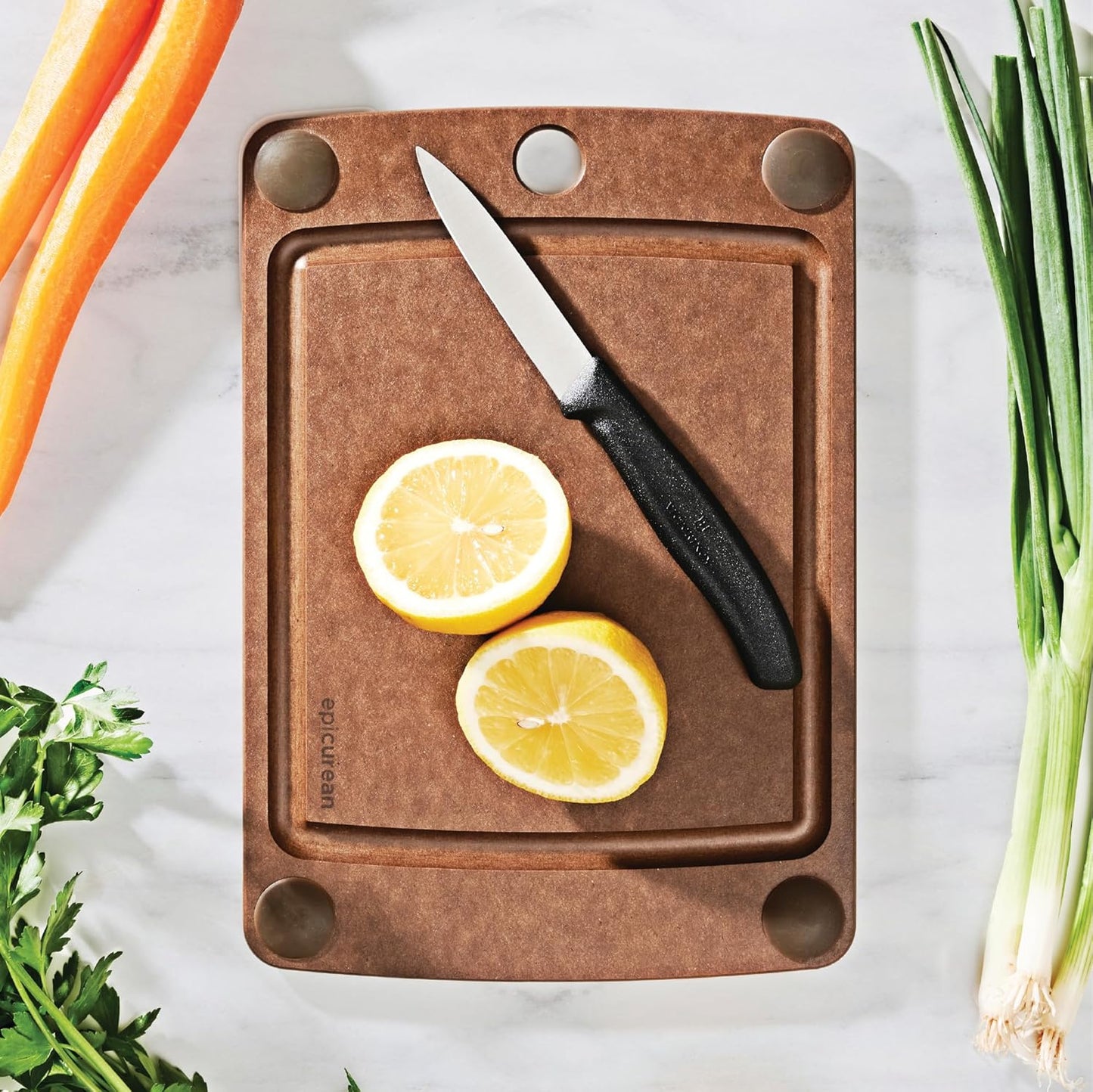 All-In-One Cutting Board with Non-Slip Feet and Juice Groove, 17.5" × 13", Natural/Black