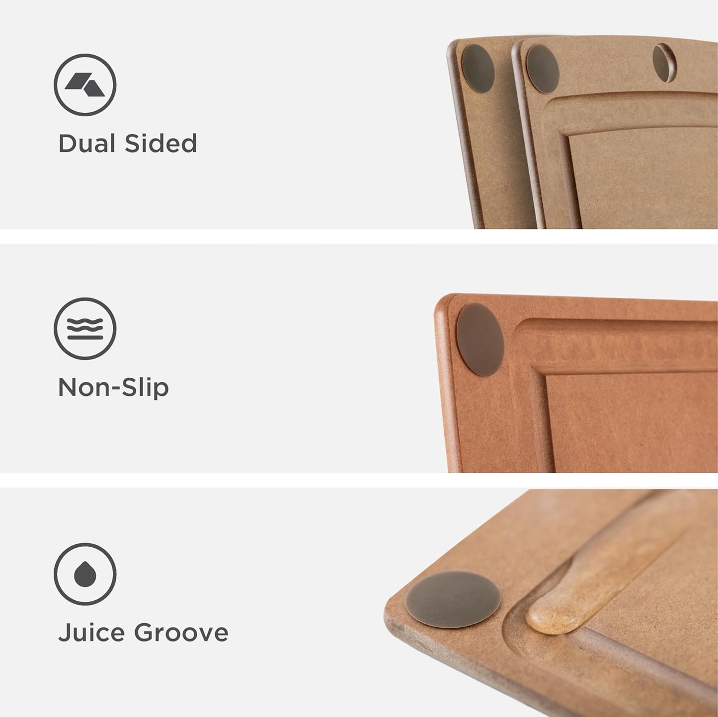 All-In-One Cutting Board with Non-Slip Feet and Juice Groove, 17.5" × 13", Natural/Black