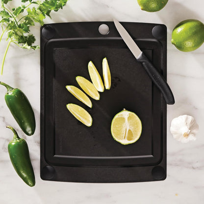 All-In-One Cutting Board with Non-Slip Feet and Juice Groove, 17.5" × 13", Natural/Black