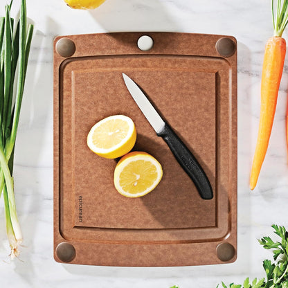 All-In-One Cutting Board with Non-Slip Feet and Juice Groove, 17.5" × 13", Natural/Black