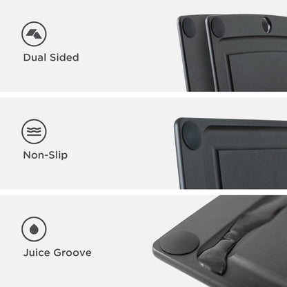 All-In-One Cutting Board with Non-Slip Feet and Juice Groove, 17.5" × 13", Natural/Black