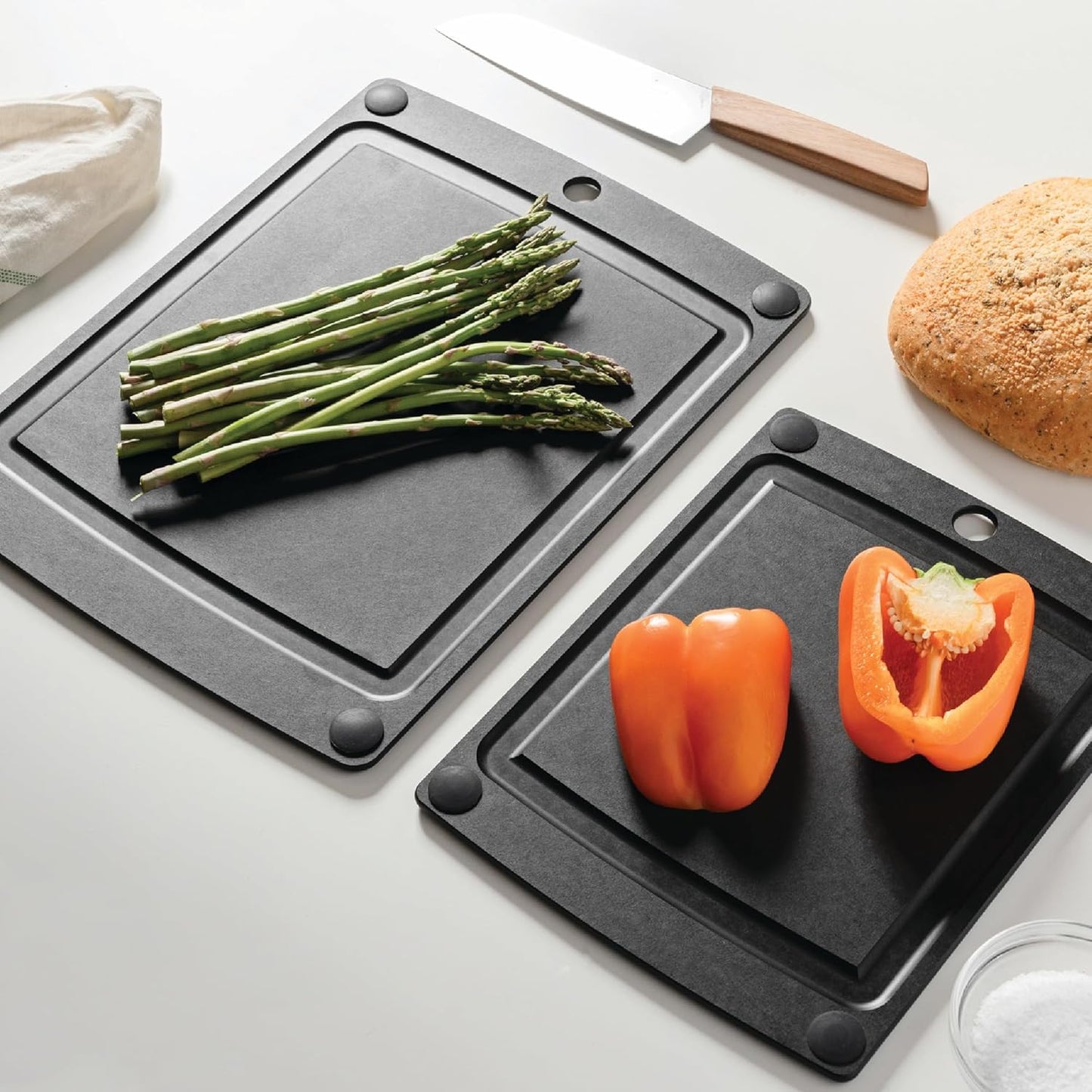 All-In-One Cutting Board with Non-Slip Feet and Juice Groove, 17.5" × 13", Natural/Black
