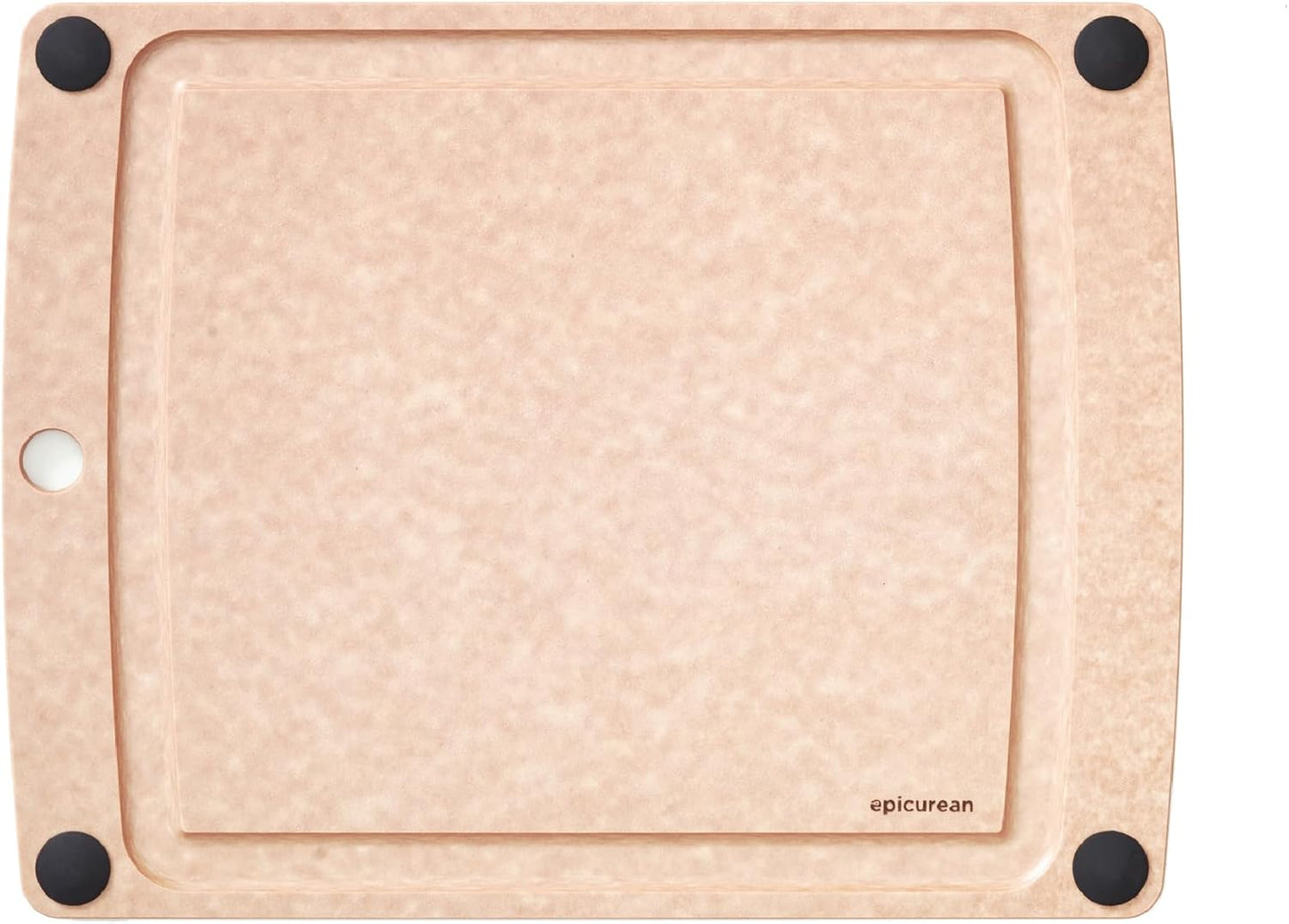 All-In-One Cutting Board with Non-Slip Feet and Juice Groove, 17.5" × 13", Natural/Black