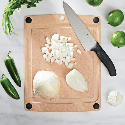 All-In-One Cutting Board with Non-Slip Feet and Juice Groove, 17.5" × 13", Natural/Black