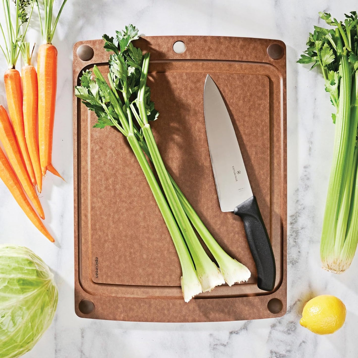 All-In-One Cutting Board with Non-Slip Feet and Juice Groove, 17.5" × 13", Natural/Black