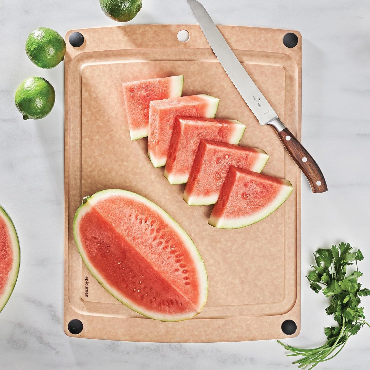 All-In-One Cutting Board with Non-Slip Feet and Juice Groove, 17.5" × 13", Natural/Black