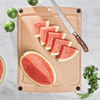 All-In-One Cutting Board with Non-Slip Feet and Juice Groove, 17.5" × 13", Natural/Black