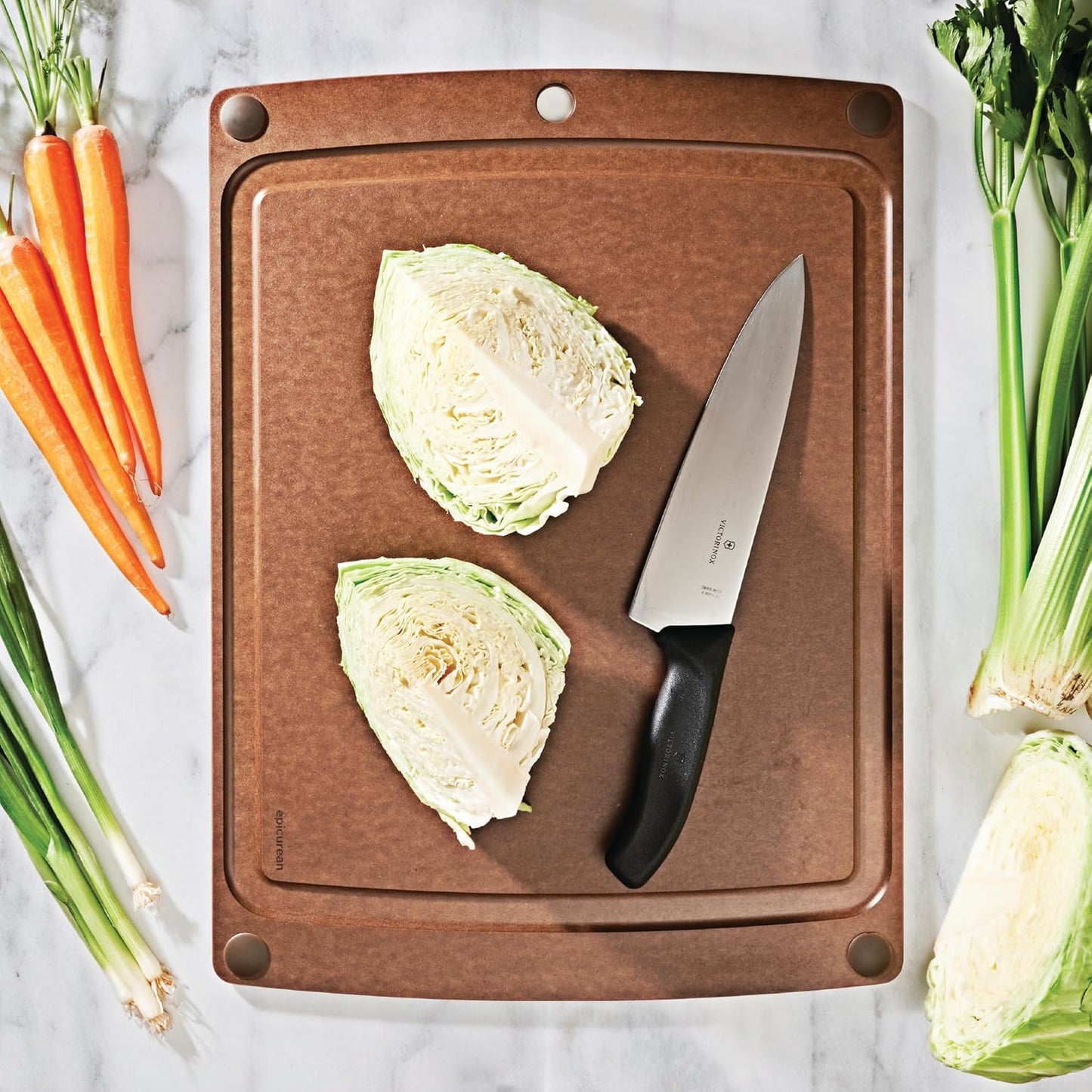 All-In-One Cutting Board with Non-Slip Feet and Juice Groove, 17.5" × 13", Natural/Black