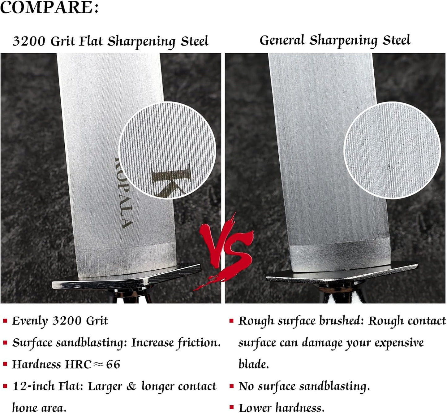 Sharpening Steel Knife Sharpener Rod Flat 12 Inches Honing Steel for Knives Heavy-duty Dark