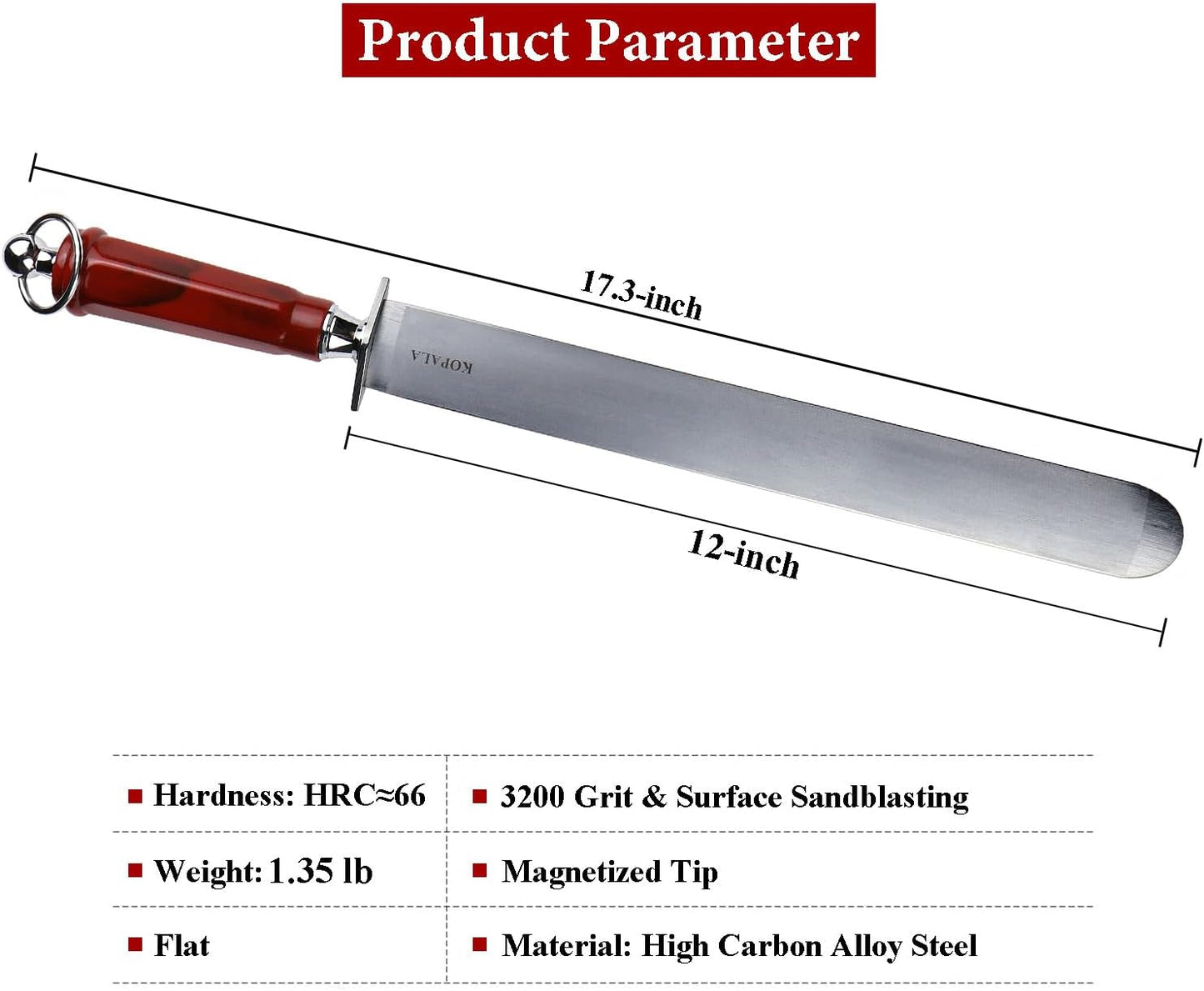 Sharpening Steel Knife Sharpener Rod Flat 12 Inches Honing Steel for Knives Heavy-duty Dark
