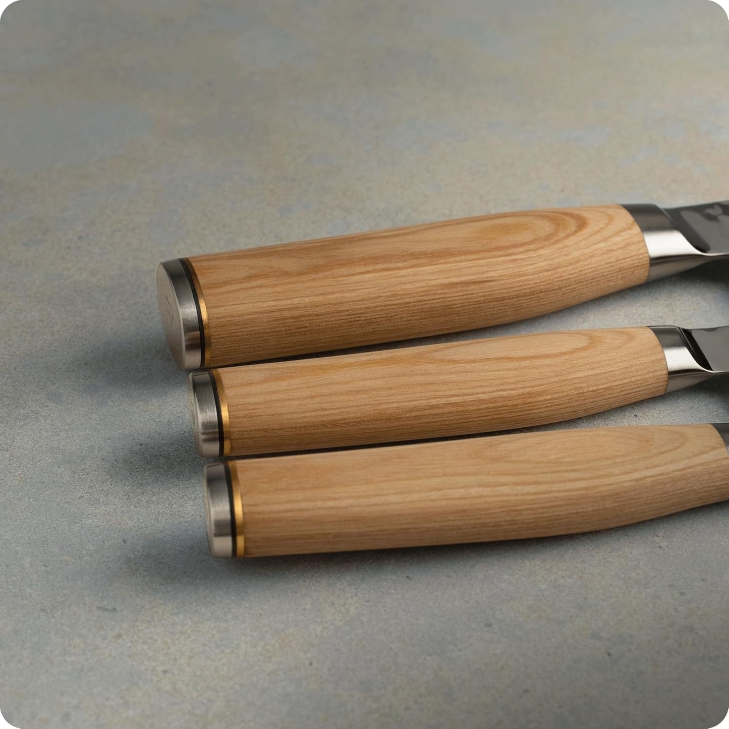 Premier Blonde 3 Piece Japan Starter Set, Includes 7" Santoku, 4" Paring & 5.5" Nakiri Knives, Handcrafted Japanese Knife Set, VG-MAX Core with Damascus Stainless Steel Cladding, Pakkawood Handle