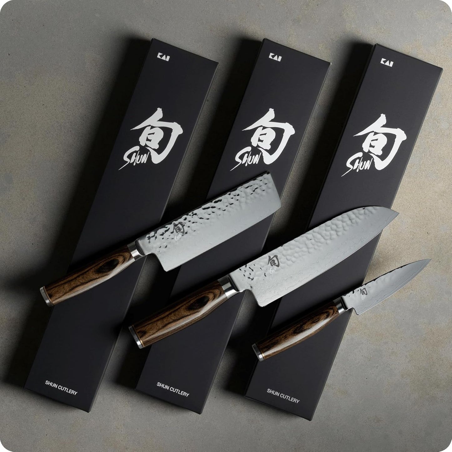 Premier Blonde 3 Piece Japan Starter Set, Includes 7" Santoku, 4" Paring & 5.5" Nakiri Knives, Handcrafted Japanese Knife Set, VG-MAX Core with Damascus Stainless Steel Cladding, Pakkawood Handle