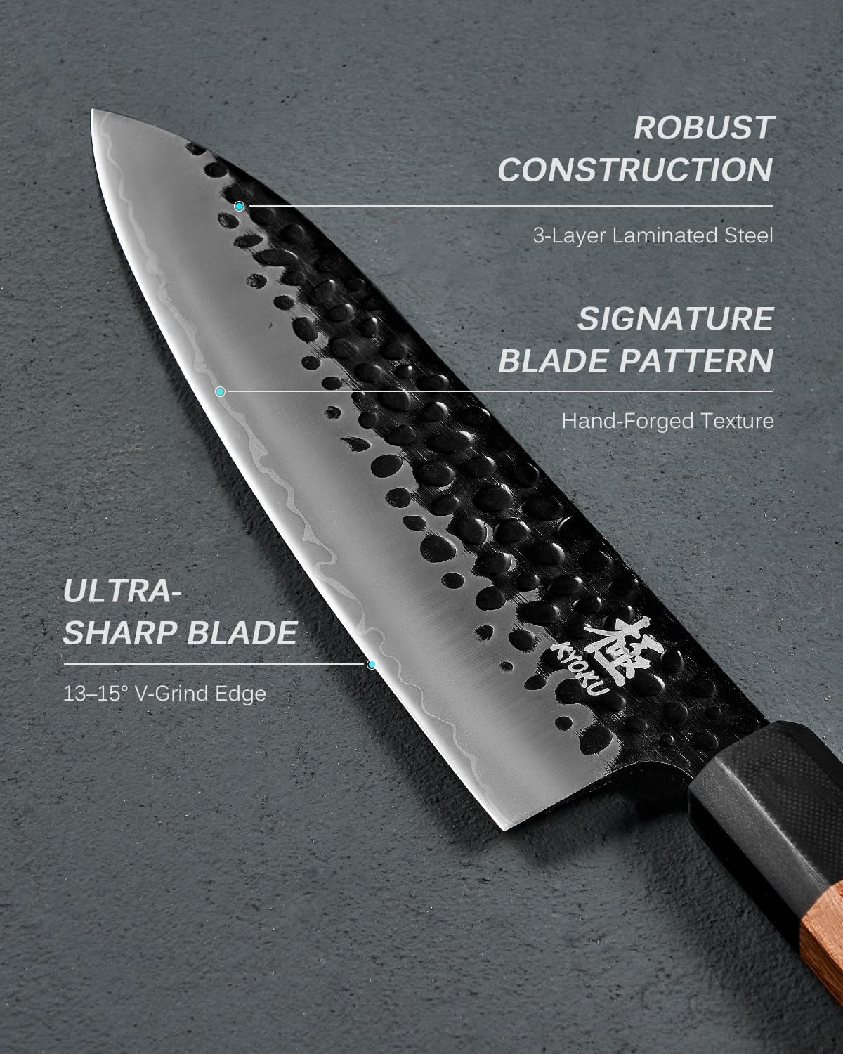 8" Chef Knife - Japanese 3 Layer Steel Kitchen Knife Rosewood Handle | 3-Layer Laminated High Carbon Steel Blade, Ergonomic Rosewood Handle, 8 Inch Precision Chopping Slicing Mincing Knife