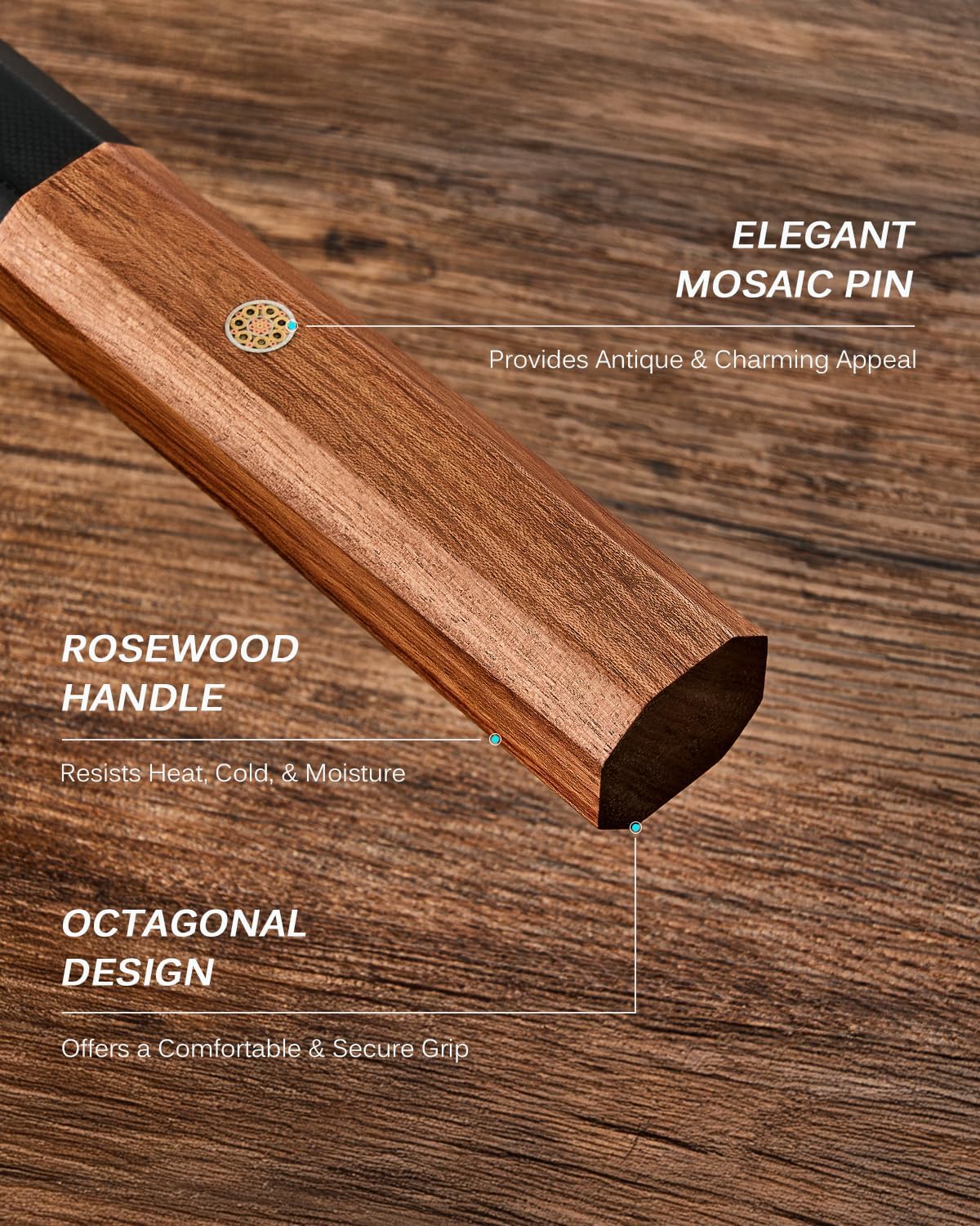 8" Chef Knife - Japanese 3 Layer Steel Kitchen Knife Rosewood Handle | 3-Layer Laminated High Carbon Steel Blade, Ergonomic Rosewood Handle, 8 Inch Precision Chopping Slicing Mincing Knife