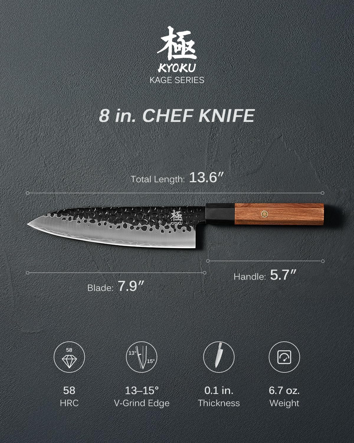 8" Chef Knife - Japanese 3 Layer Steel Kitchen Knife Rosewood Handle | 3-Layer Laminated High Carbon Steel Blade, Ergonomic Rosewood Handle, 8 Inch Precision Chopping Slicing Mincing Knife