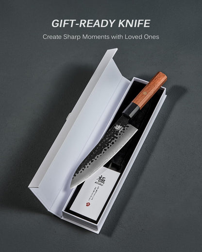 8" Chef Knife - Japanese 3 Layer Steel Kitchen Knife Rosewood Handle | 3-Layer Laminated High Carbon Steel Blade, Ergonomic Rosewood Handle, 8 Inch Precision Chopping Slicing Mincing Knife