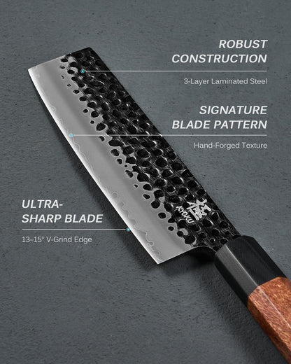 8" Chef Knife - Japanese 3 Layer Steel Kitchen Knife Rosewood Handle | 3-Layer Laminated High Carbon Steel Blade, Ergonomic Rosewood Handle, 8 Inch Precision Chopping Slicing Mincing Knife
