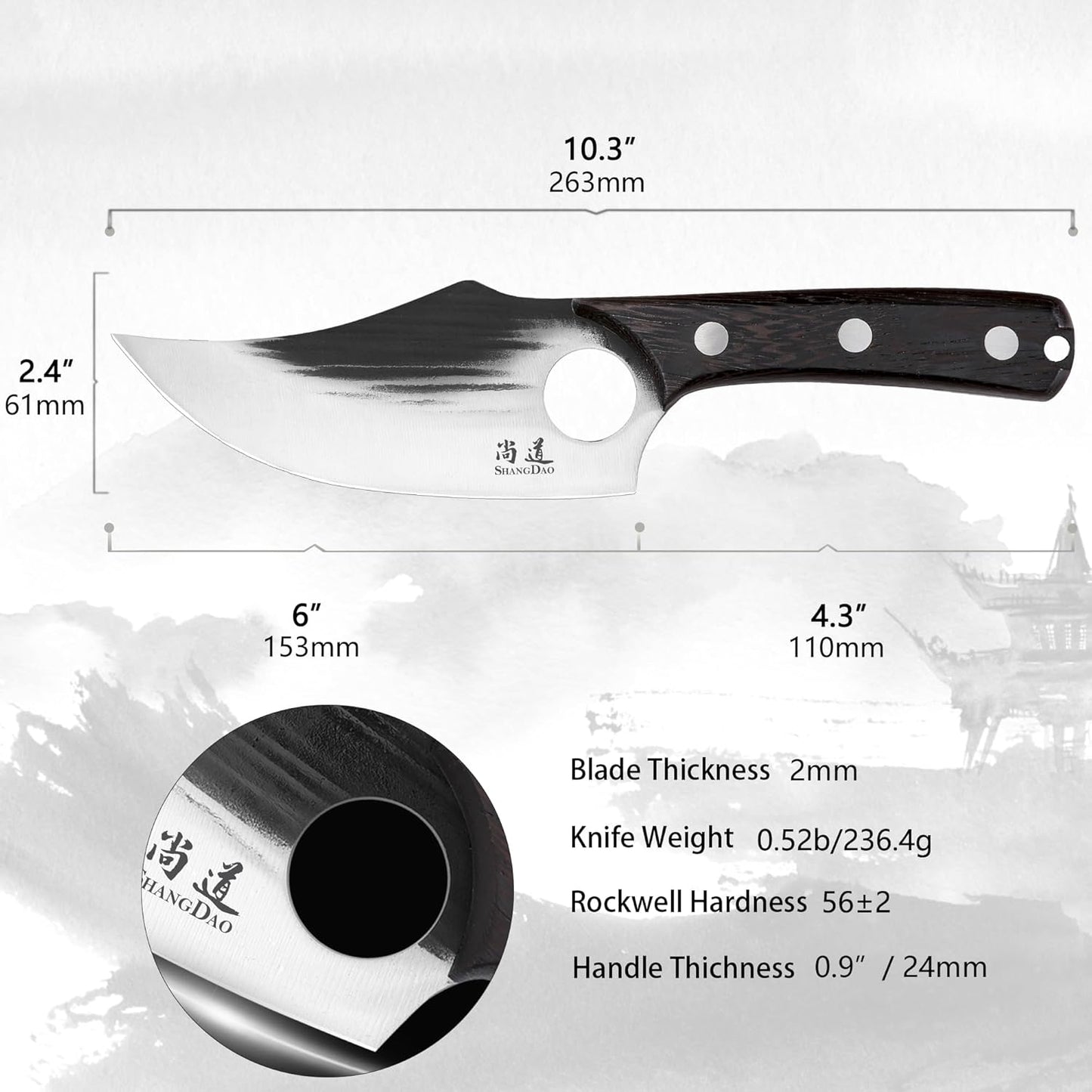 Boning Knives, 6 ″ Viking Boning Knife for Meat Cutting, High-carbon steel Chopper Knife, Forged Blade & Wood Handle, Hand Forged Full Tang Knife