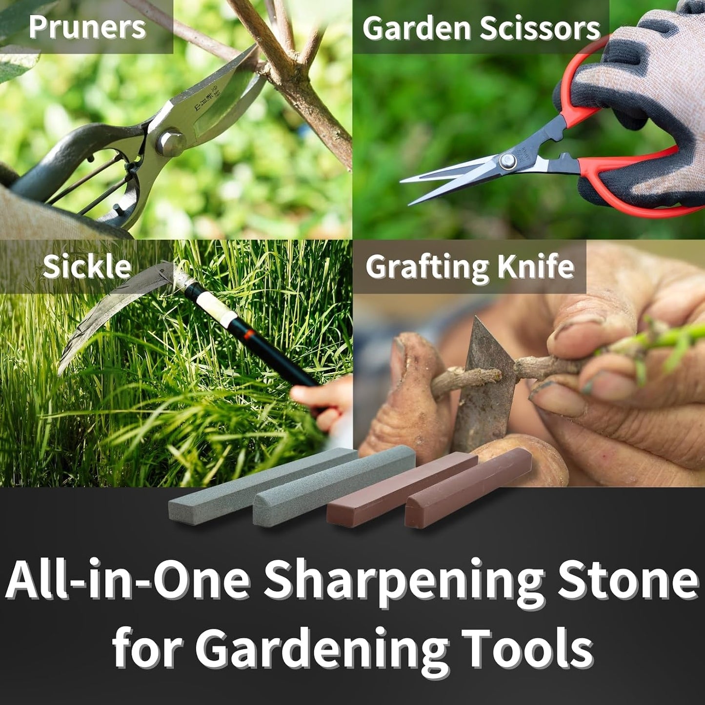 Sharpening Stone Sticks for Pruners and Garden Tools, Whetstone Set Sharpener Tool for Pruning Shears, Garden Scissors, Hedge Clippers, Sickle, Grafting Knife, Made in Japan