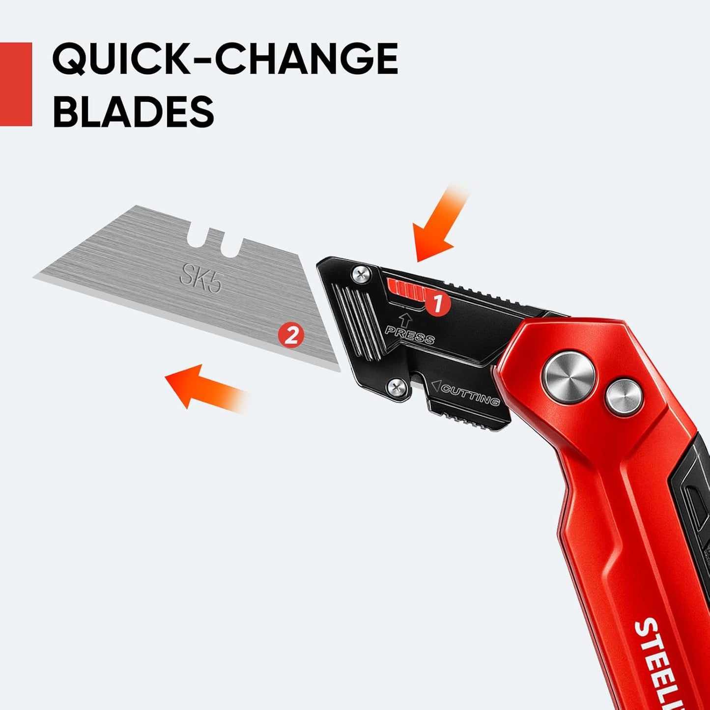2-Pack Utility Knife, SK5 Heavy Duty Retractable Box Cutter Metal, Quick Open Razor Knife for Cartons, Rapes, Leather and Cardboard, Blades Storage Design with 16 Extra Blades, Red