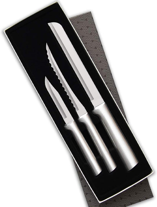 Sensational Serrations Gift Set (S54), Silver Handle | 3-Piece Knife Set , Stainless Steel Blade, Silver Cast Aluminum Handle