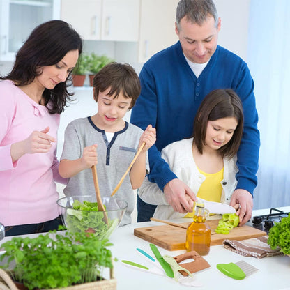 13 Pcs Wooden Kids Kitchen Knife, Kids Knife Set with Gloves Cutting Board Bear Sandwich Cutter Fruit Vegetable Cutters Serrated Edges Plastic Knifes for Real Cooking Kid Safe Knives