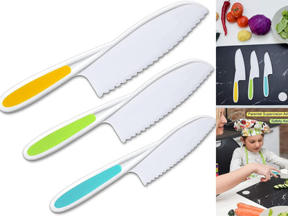 13 Pcs Wooden Kids Kitchen Knife, Kids Knife Set with Gloves Cutting Board Bear Sandwich Cutter Fruit Vegetable Cutters Serrated Edges Plastic Knifes for Real Cooking Kid Safe Knives