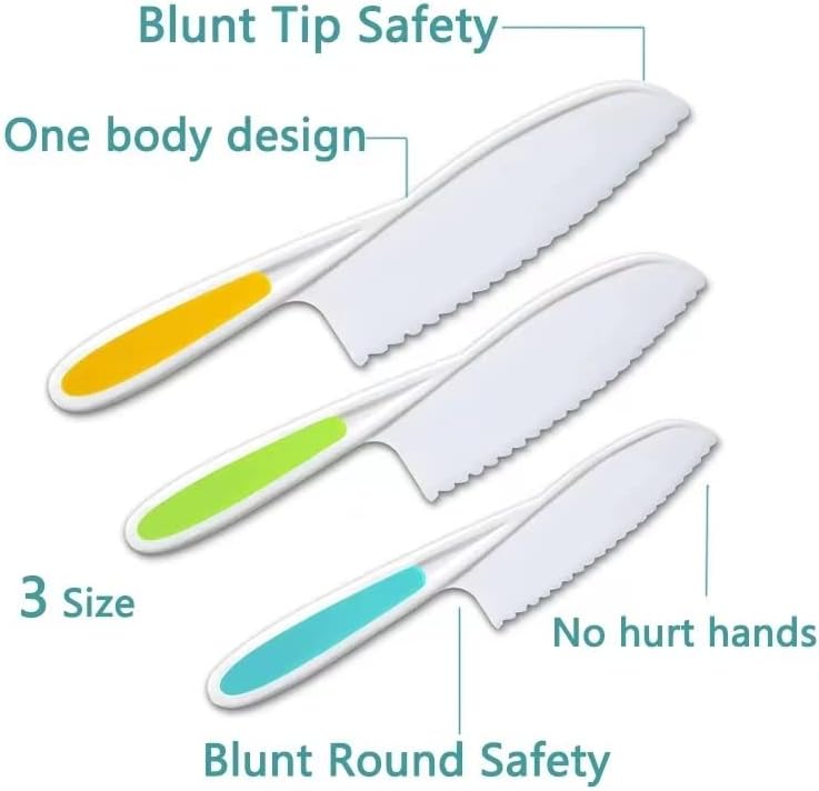 13 Pcs Wooden Kids Kitchen Knife, Kids Knife Set with Gloves Cutting Board Bear Sandwich Cutter Fruit Vegetable Cutters Serrated Edges Plastic Knifes for Real Cooking Kid Safe Knives