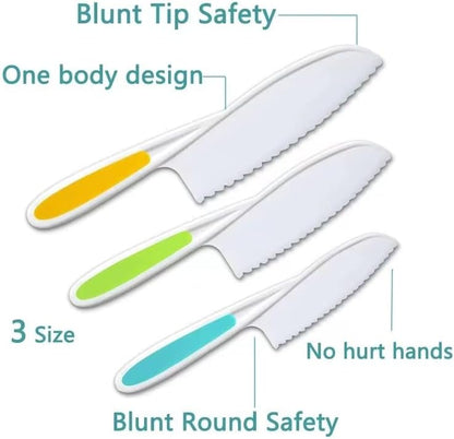 13 Pcs Wooden Kids Kitchen Knife, Kids Knife Set with Gloves Cutting Board Bear Sandwich Cutter Fruit Vegetable Cutters Serrated Edges Plastic Knifes for Real Cooking Kid Safe Knives