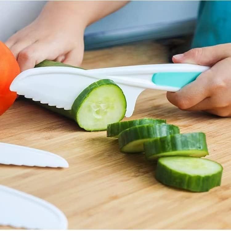 13 Pcs Wooden Kids Kitchen Knife, Kids Knife Set with Gloves Cutting Board Bear Sandwich Cutter Fruit Vegetable Cutters Serrated Edges Plastic Knifes for Real Cooking Kid Safe Knives