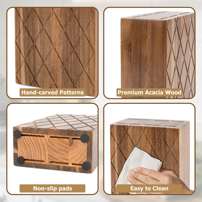 Universal Knife Block,6 Slot Acacia Wood Kitchen Knife Holder,Well Made Elegant Knives Storage Organizer for Countertop