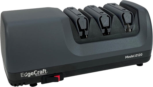 E120 Electric Knife Sharpeners for 20-Degree Straight and Serrated Knives Diamond Abrasives Precision Angle Control, 3-Stage, Gray