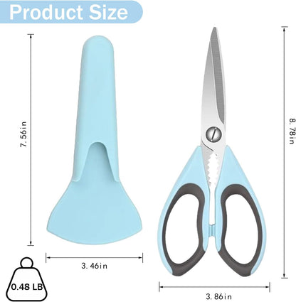 2 Pack Heavy Duty Scissors Kitchen Shears with Magnetic Holder,Dishwasher Safe Stainless Steel Meat Cooking Shears,Multifunctional All Purpose Sharp Scissors Set for Food,Meat,BBQ,Pizza(Blue,Green)