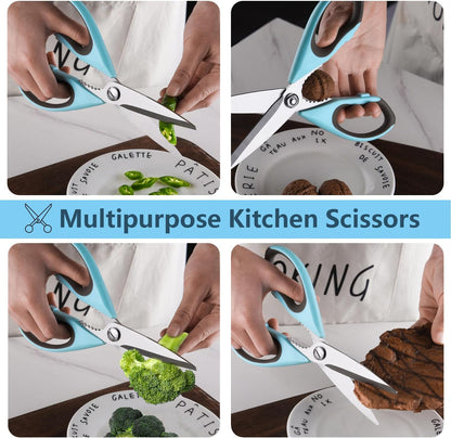2 Pack Heavy Duty Scissors Kitchen Shears with Magnetic Holder,Dishwasher Safe Stainless Steel Meat Cooking Shears,Multifunctional All Purpose Sharp Scissors Set for Food,Meat,BBQ,Pizza(Blue,Green)