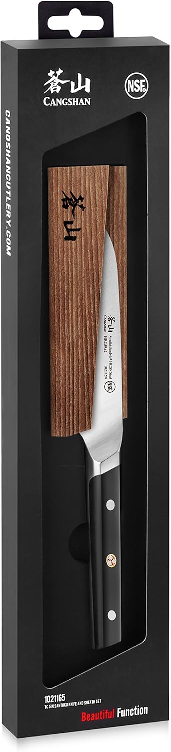 Cangshan TC Series 1021165 Swedish 14C28N Steel Forged 5-Inch Santoku Knife and Wood Sheath Set