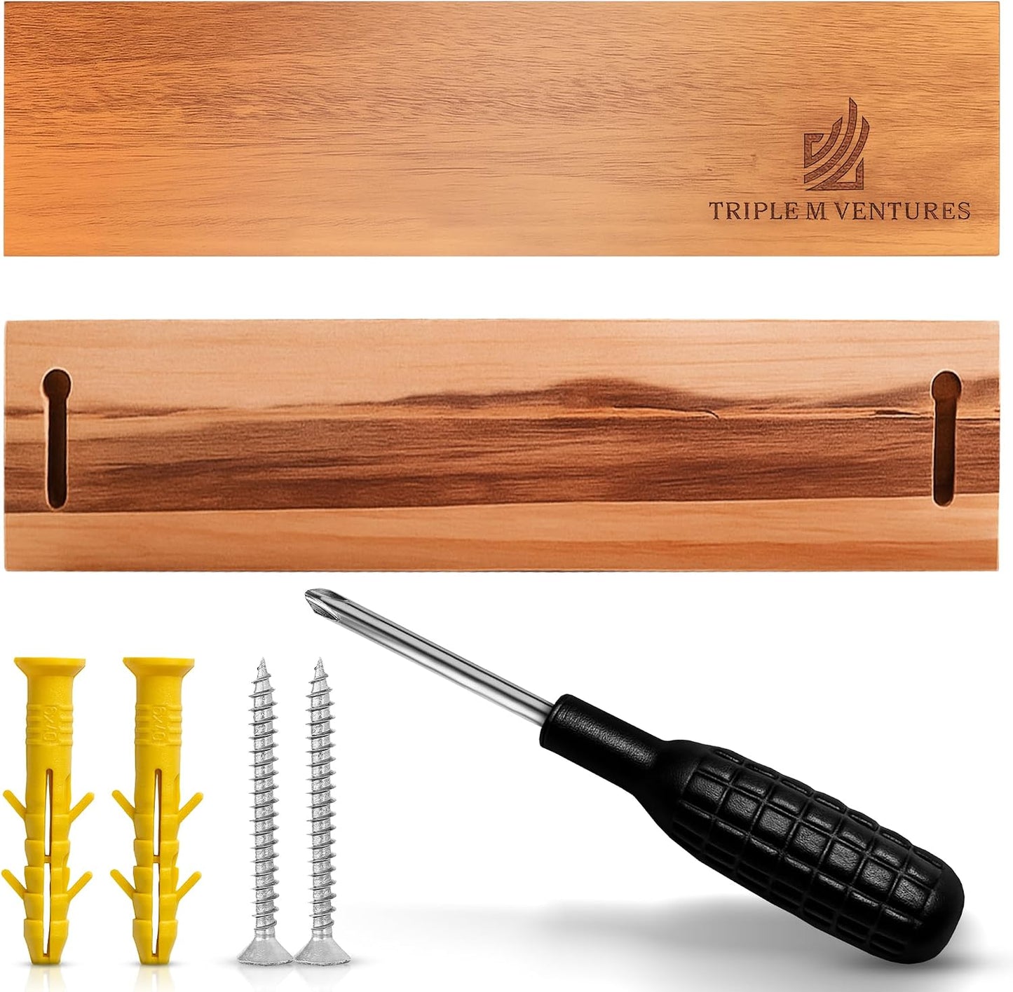 Magnetic Knife Holder – Premium Acacia Wood Knife Storage with Double-Sided Magnetic Strip, Anti-Slip Base – Elegant Countertop & Wall-Mounted Knife Organizer for Kitchen Tools