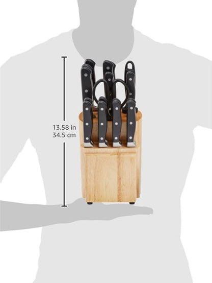 9-Piece High-Carbon Stainless Steel Kitchen Knife Set with Ergonomic Handles, Full Tang Construction, Pine Wood Block, Black