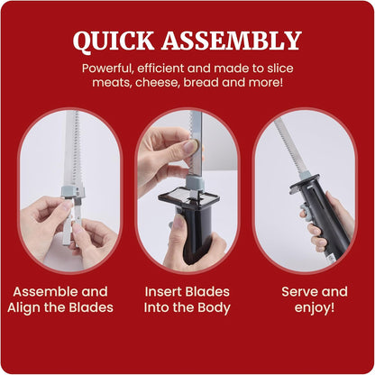 Electric Knife Set for Carving Meats, Bread & More. Pressure-activated On/Off Switch, Safety Lock, 2 Serrated Stainless-Steel Blade Sets, Storage Case, Carving/Serving Fork, Black