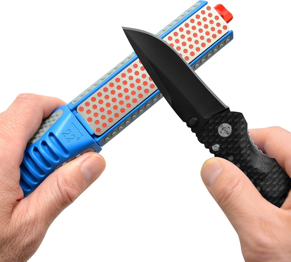 DMT Tristone Rotator Kitchen Knife Sharpener, Fine/Coarse/Extra-Fine Diamond Sharpening Stones, 15, 20 & 22° Angle Guides, Hunting Knife Sharpener with Non-Slip Handle, 8.75" L x 1.75" W x 1.5" H