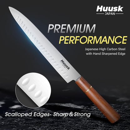 Huusk 12" Brisket Carving Knife, Ultra Sharp Slicing Knife for Meat | Granton Edge, Stainless High Carbon Steel, Meat Trimming Knife for BBQ, Turkey, Rib Roast, Gift for Chef Smoker Men