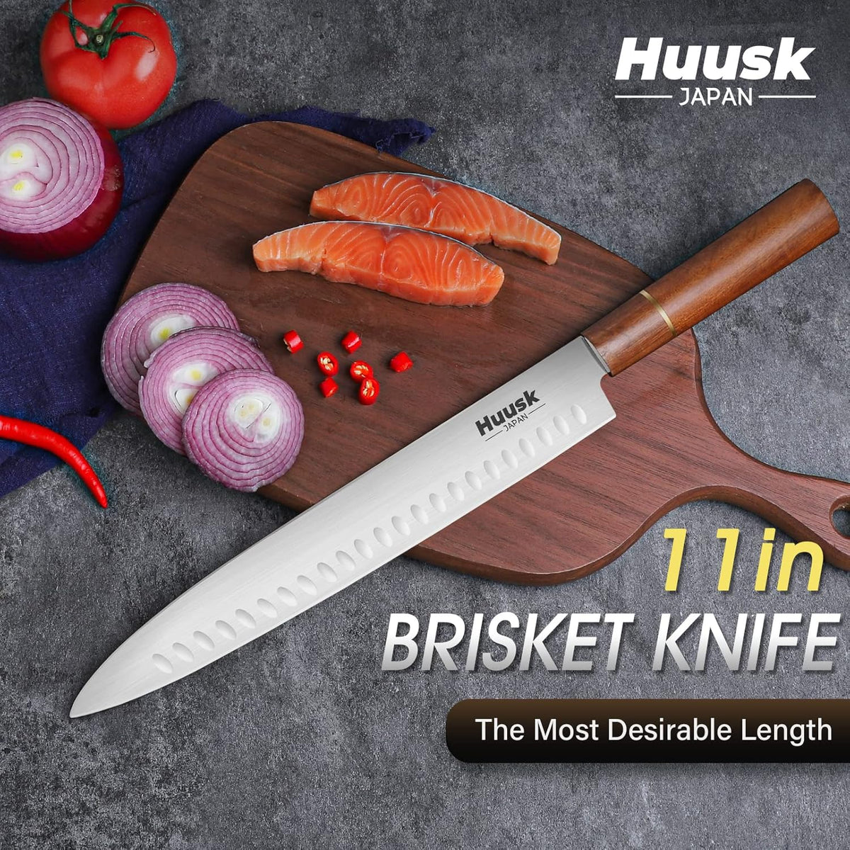 Huusk 12" Brisket Carving Knife, Ultra Sharp Slicing Knife for Meat | Granton Edge, Stainless High Carbon Steel, Meat Trimming Knife for BBQ, Turkey, Rib Roast, Gift for Chef Smoker Men