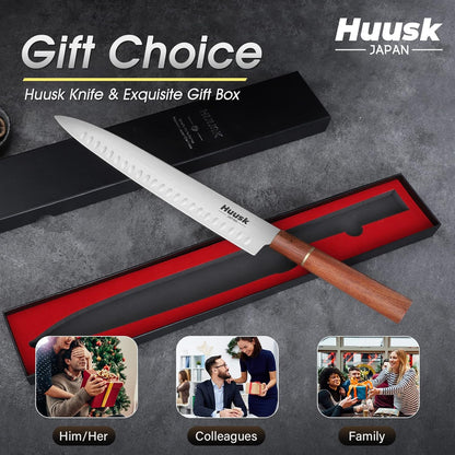 Huusk 12" Brisket Carving Knife, Ultra Sharp Slicing Knife for Meat | Granton Edge, Stainless High Carbon Steel, Meat Trimming Knife for BBQ, Turkey, Rib Roast, Gift for Chef Smoker Men