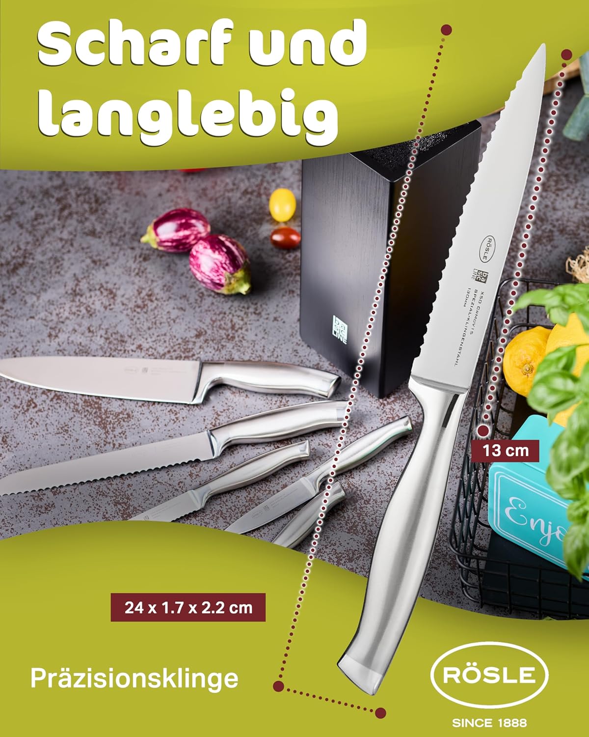 Rösle Basics Line Stainless Steel Serrated Universal Kitchen Knife, 5-inch Blande